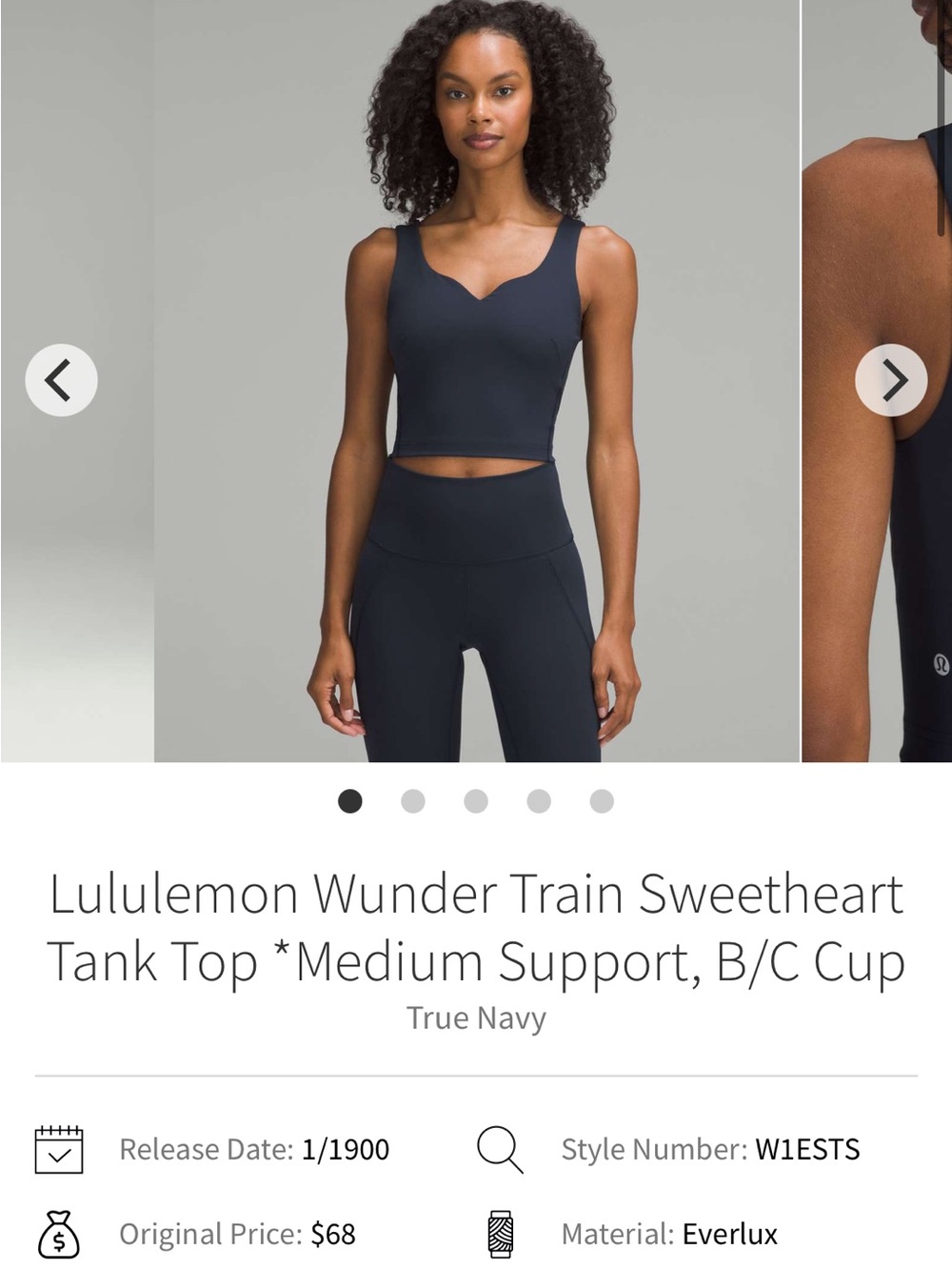 lululemon athletica Wunder Train Sweetheart Tank Top in True Navy